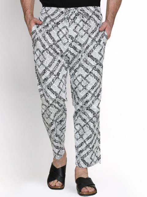 

OBAAN Men Black & White Cotton Printed Lounge Pants