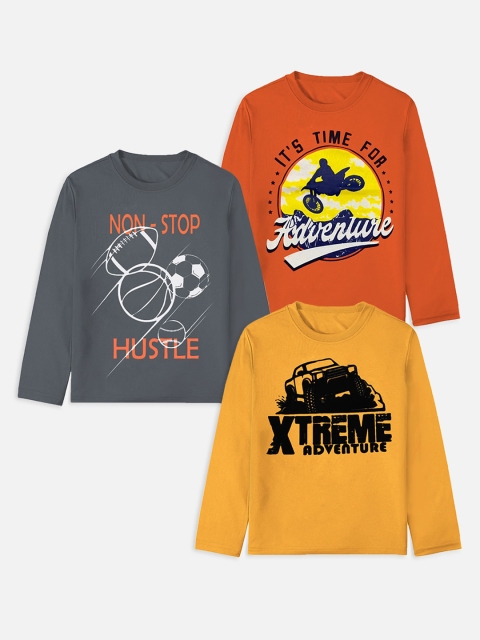 

YK Basics Boys Pack of 3 Printed Cotton T-shirt, Yellow