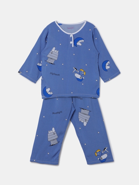 

Hopscotch Boys Blue & White Printed Night suit