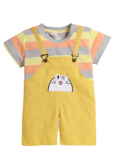 

Hopscotch Boys Yellow & Orange Striped T-shirt with Dungarees