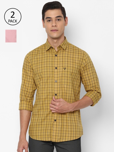 

Allen Solly Men Pink & Yellow Set of 2 Slim Fit Checked Casual Shirt