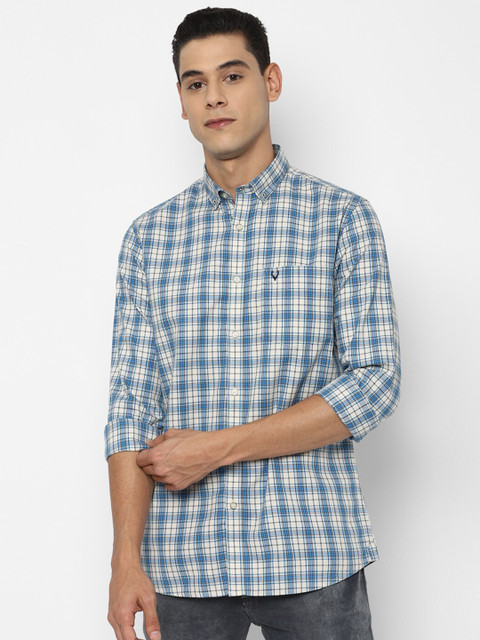 

Allen Solly Men Off White Slim Fit Tartan Checks Casual Shirt, Blue