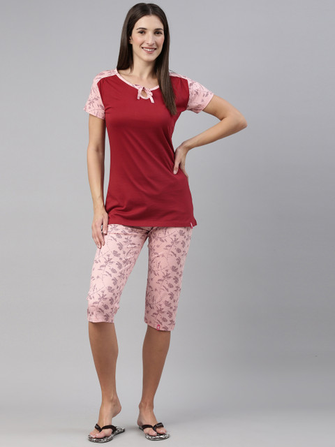 

A3A Women Maroon & Pink Night suit