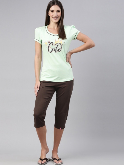 

A3A Women Green & Brown Printed Pure Cotton Night suit