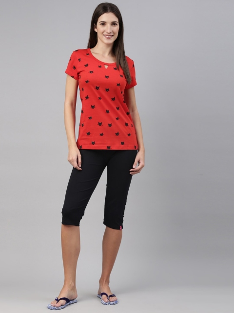 

A3A Women Red & Black Printed Night suit