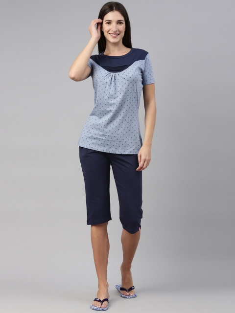 

A3A Women Blue & Grey Printed Pure Cotton Night suit