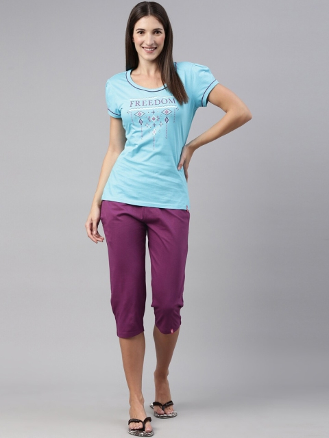 

A3A Women Blue & Purple Printed Night suit