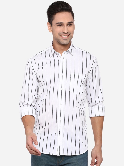 

JADE BLUE Men White Slim Fit Opaque Striped Casual Shirt