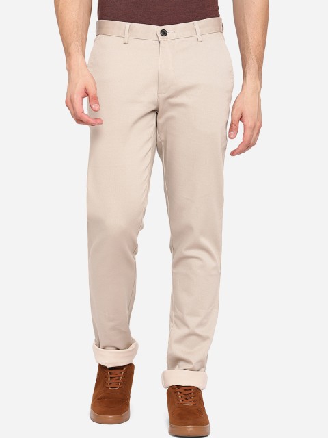 

JADE BLUE Men Beige Slim Fit Wrinkle Free Chinos Trousers