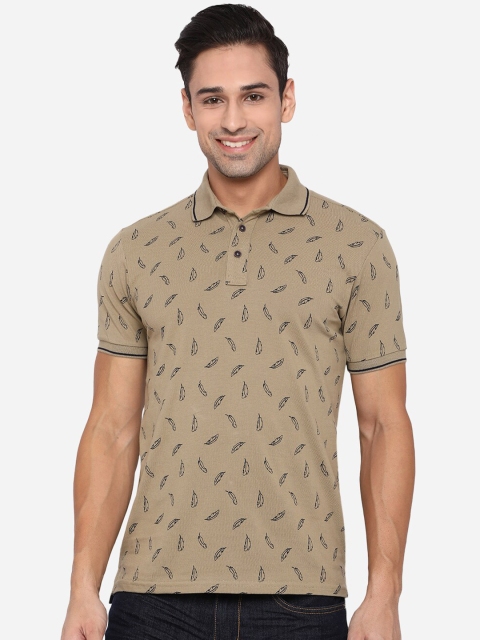 

JADE BLUE Men Grey Printed Polo Collar Pockets Slim Fit T-shirt