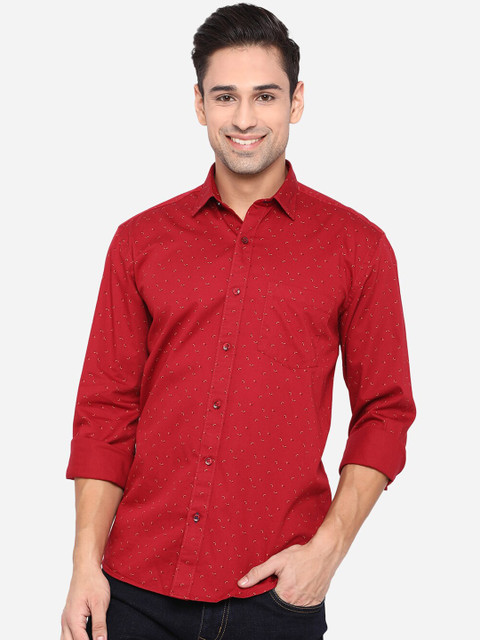 

JADE BLUE Men Red Slim Fit Floral Opaque Printed Casual Shirt