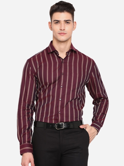 

JADE BLUE Men Maroon Opaque Striped Formal Shirt