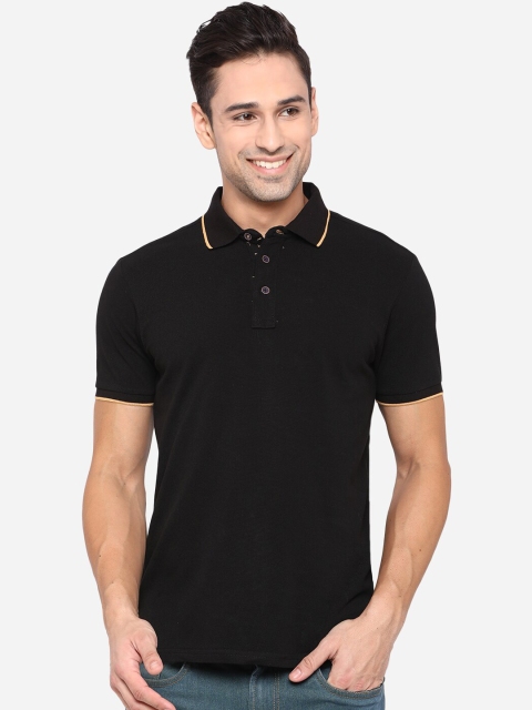 

JADE BLUE Men Black Polo Collar Applique Slim Fit T-shirt