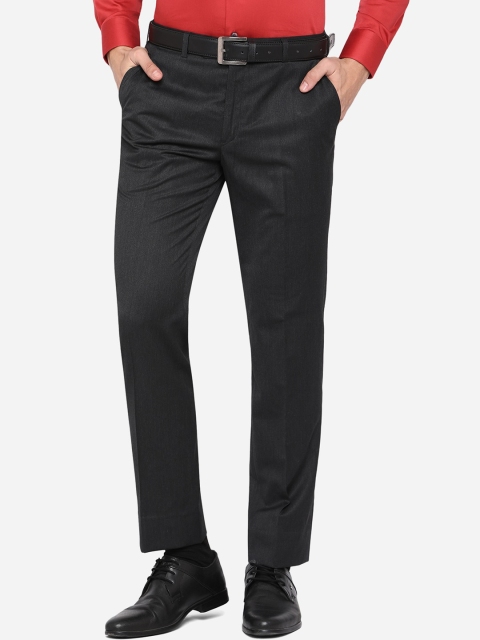 

JADE BLUE Men Grey Textured Wrinkle Free Formal Trousers