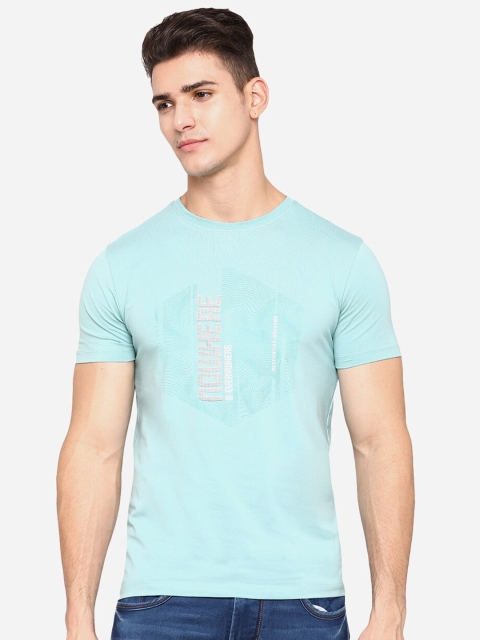 

JADE BLUE Men Turquoise Blue Printed Slim Fit T-shirt