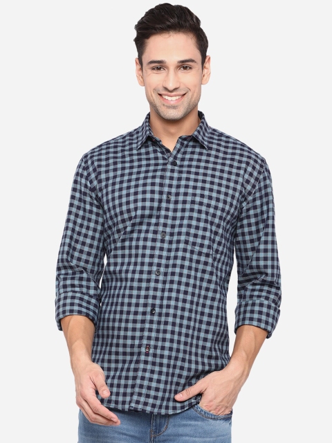 

JADE BLUE Men Blue Slim Fit Opaque Checked Casual Shirt