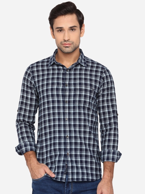 

JADE BLUE Men Blue Slim Fit Opaque Checked Casual Shirt