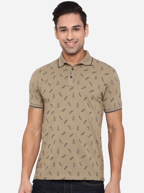 

JADE BLUE Men Grey Printed Polo Collar Pockets Slim Fit T-shirt