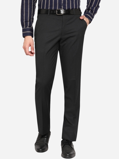 

JADE BLUE Men Grey Textured Wrinkle Free Formal Trousers