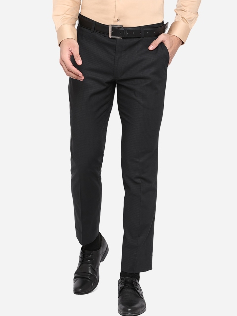 

JADE BLUE Men Black Slim Fit Terry Wool Wrinkle Free Formal Trousers