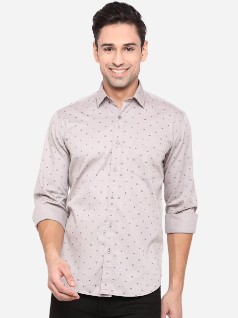 

JADE BLUE Men Grey & Black Slim Fit Opaque Printed Pure Cotton Casual Shirt