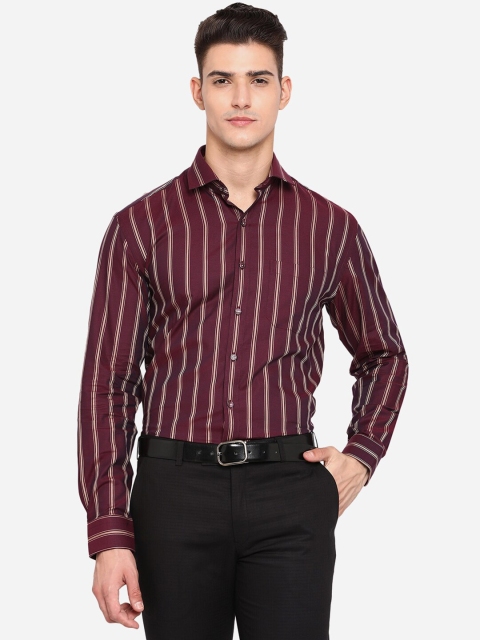 

JADE BLUE Men Maroon Pure Cotton Striped Formal Shirt