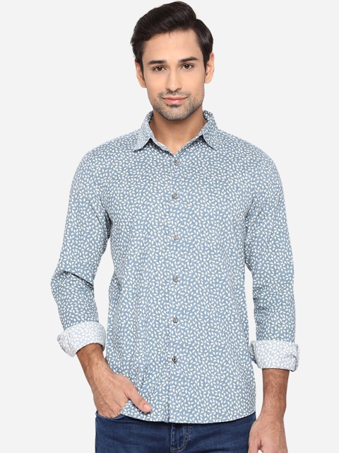 

JADE BLUE Men Blue & White Slim Fit Opaque Printed Pure Cotton Casual Shirt