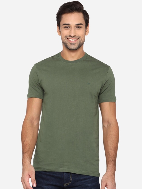 

JADE BLUE Men Olive Green Cut Outs Slim Fit T-shirt