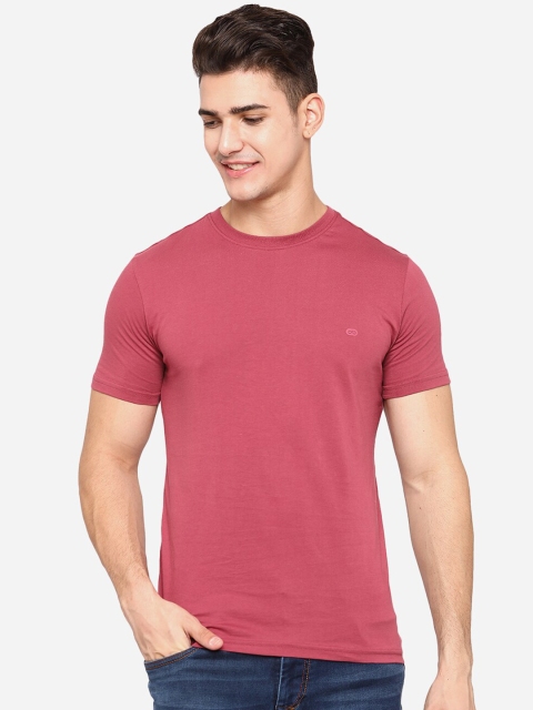 

JADE BLUE Men Red Pure Cotton Slim Fit T-shirt