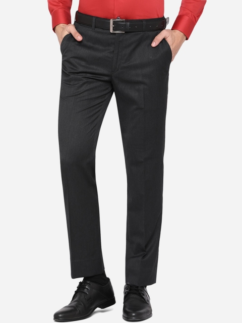 

JADE BLUE Men Charcoal Grey Textured Classic Wrinkle Free Formal Trousers