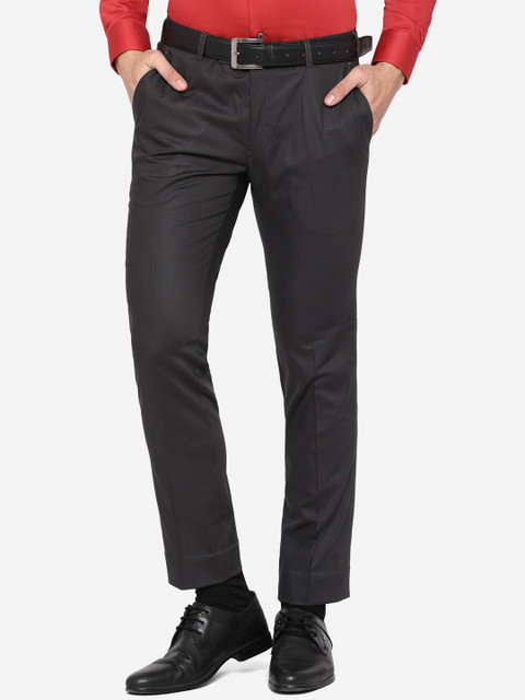 

JADE BLUE Men Charcoal Grey Textured Slim Fit Wrinkle Free Formal Trousers