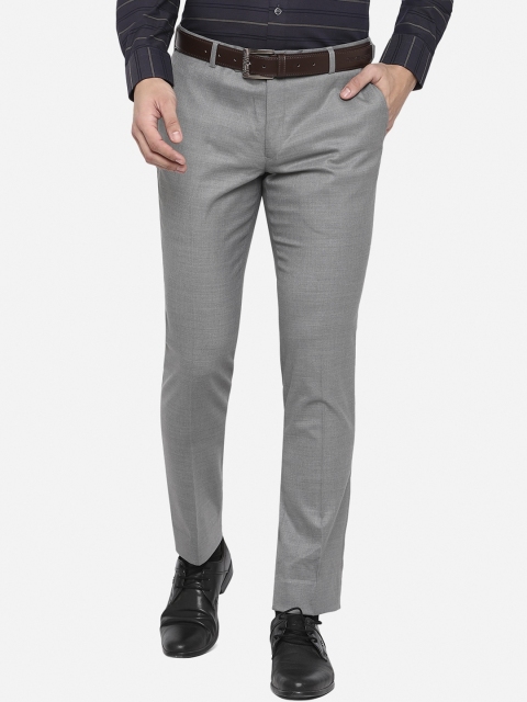 

JADE BLUE Men Grey Textured Terry Wool Slim Fit Wrinkle Free Formal Trousers