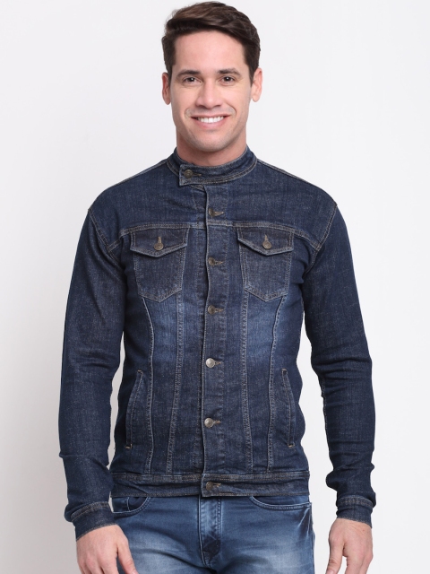 

Rodamo Men Blue Washed Denim Jacket with Patchwork