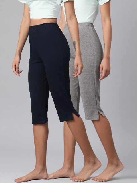 

NOT YET by us Set-2 Women Black & Grey Cotton Capris