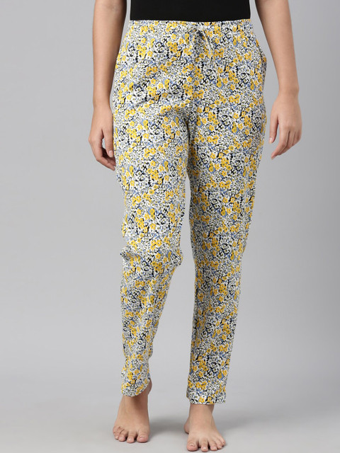 

Go Colors Women Yellow & White Printed Cotton Lounge Pants