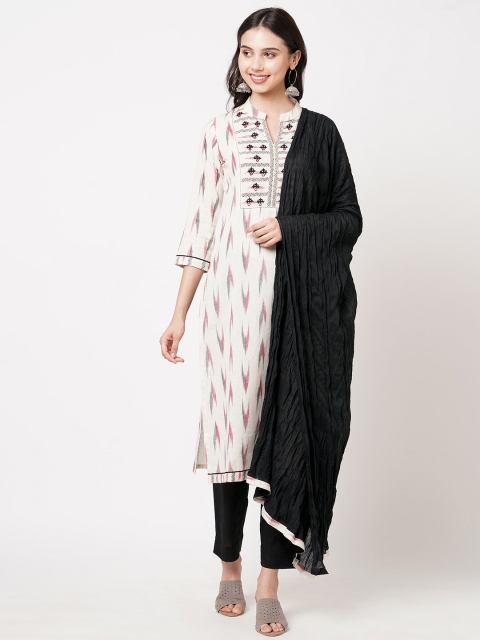

KAMI KUBI Beige & Black Printed Pure Cotton Unstitched Dress Material