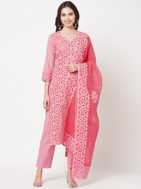 

KAMI KUBI Pink Embroidered Pure Cotton Unstitched Dress Material