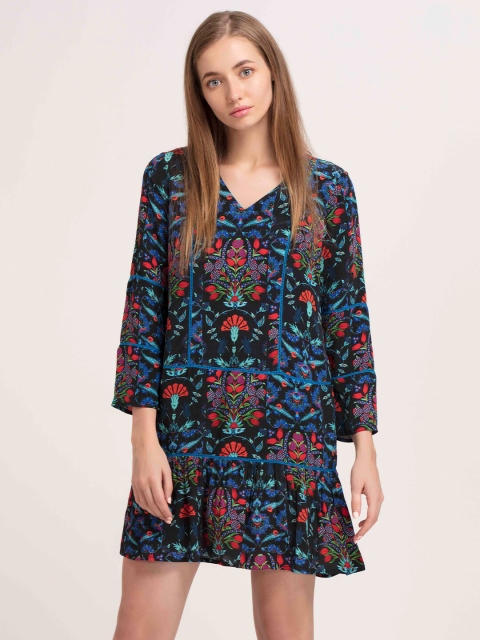 

SHAYE Iznik Swing Black & Blue A-Line Dress