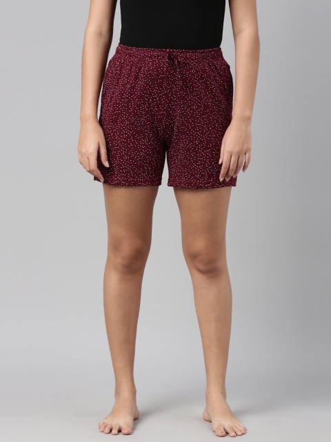 

Go Colors Women Maroon & White Printed Cotton Lounge Shorts