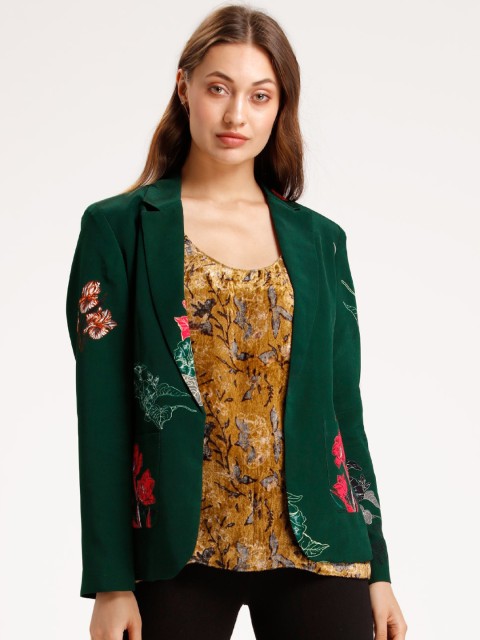 

SHAYE Women Green & Pink Floral Printed Open Front Jacket