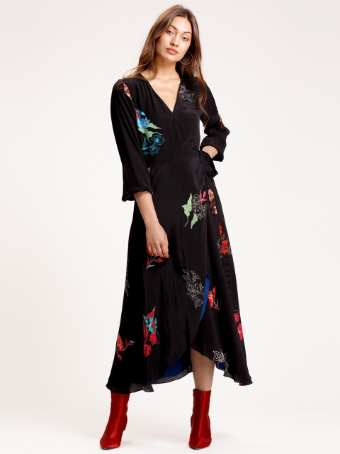 

SHAYE Black Floral Midi Wrap Dress