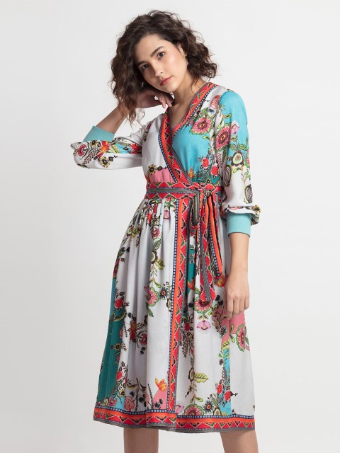 

SHAYE White Floral Midi Dress