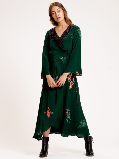 

SHAYE Green & Red Floral Wrap Dress