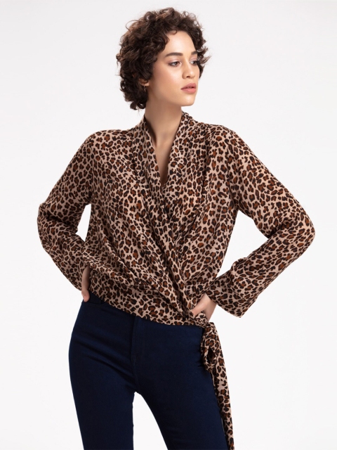 

SHAYE Brown Printed Wrap Top