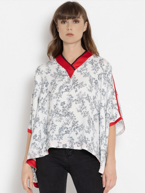 

SHAYE White Floral Printed Kimono Top