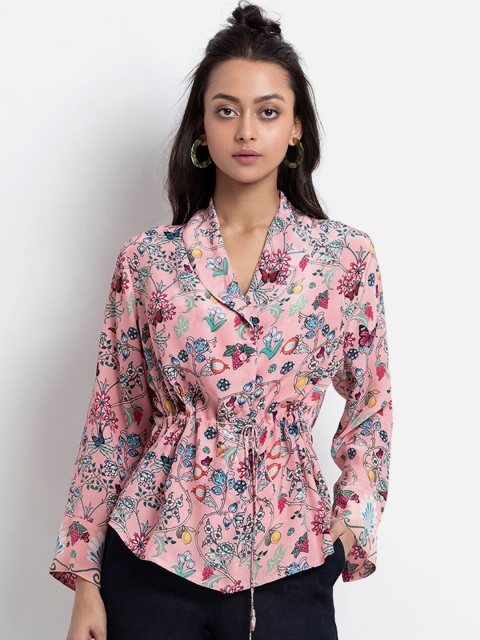 

SHAYE Pink Floral Printed Cinched Waist Top