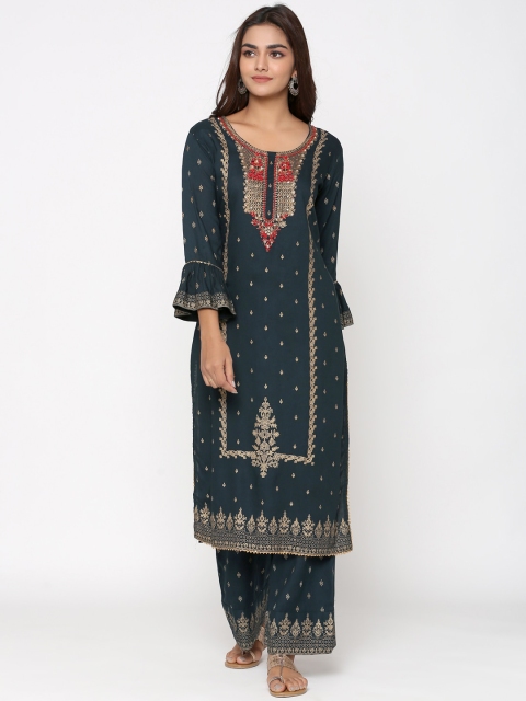 

UNISETS Women Green Ethnic Motifs Printed Regular Kurta with Palazzos
