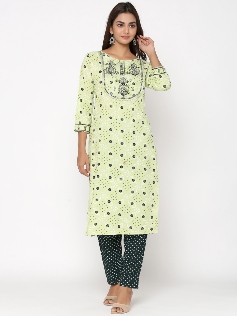 

UNISETS Women Green Ethnic Motifs Printed Regular Kurta with Salwar