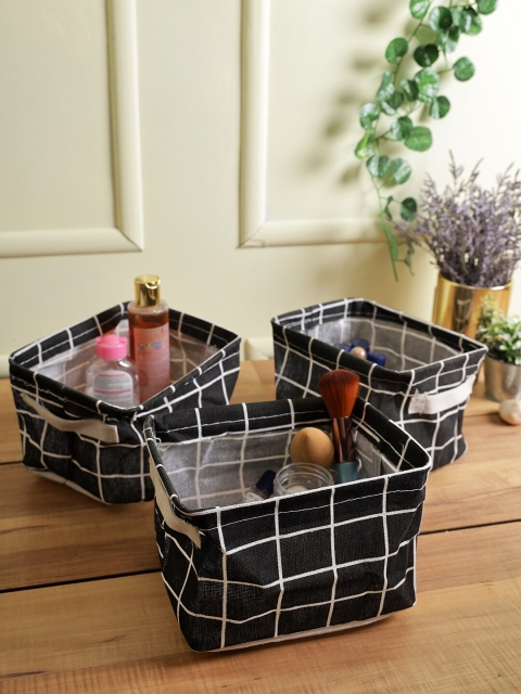 

House Of Accessories Set Of 3 Black & White Checked Makeup Organisers