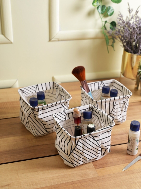 

House Of Accessories Set Of 3 Black & White Striped Makeup Organisers